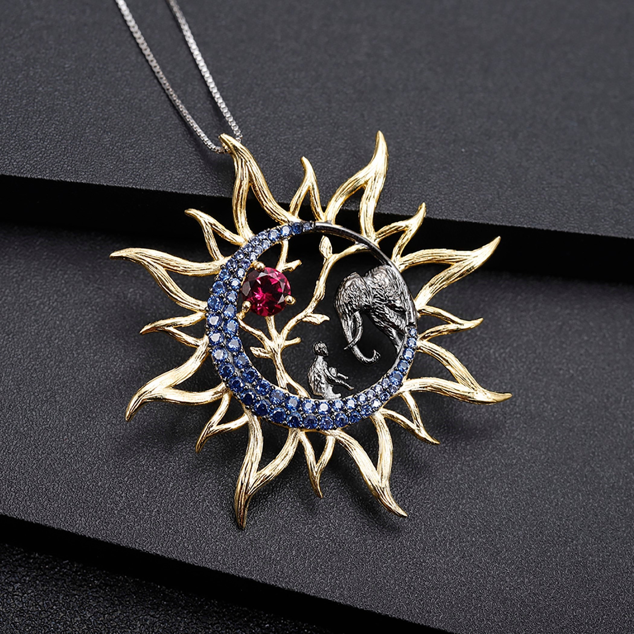 Natural Sun Necklace for Women Genuine 925 Sterling Etsy