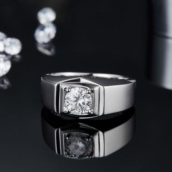 Mens Wedding Band Moissanite Engagement Ring for Men Sterling