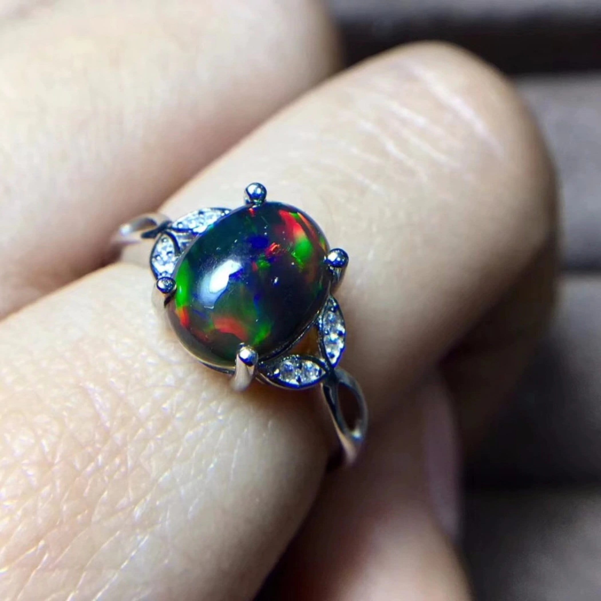 Natural Black Opal Engagement Ring for Women Genuine 925 Etsy