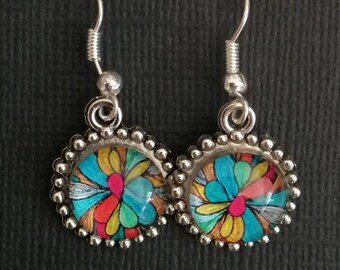 Abstract circle silver Earrings