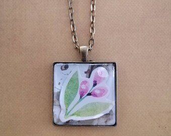 Square flower pendant brass