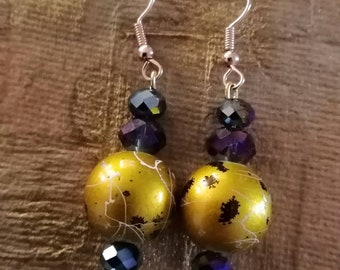 Gold ball with crystal bicone Earrings