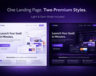 SaaS Landing Page Template – Startup & App Design (HTML, Dark/Light Versions) (Digital Download)