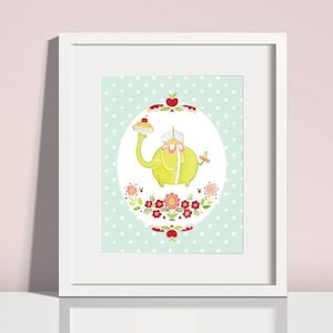 Bonita decoración de pared de elefante, arte de pared de guardería, impresión de arte de fans de Hora de Aventuras, ilustración de estilo vintage,