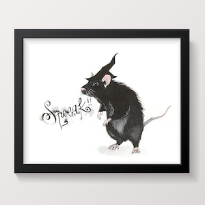 Cute Rat Wall Decor | Gift for Goth | Halloween Print | Witch Rat Watercolor Art | Rat Lover