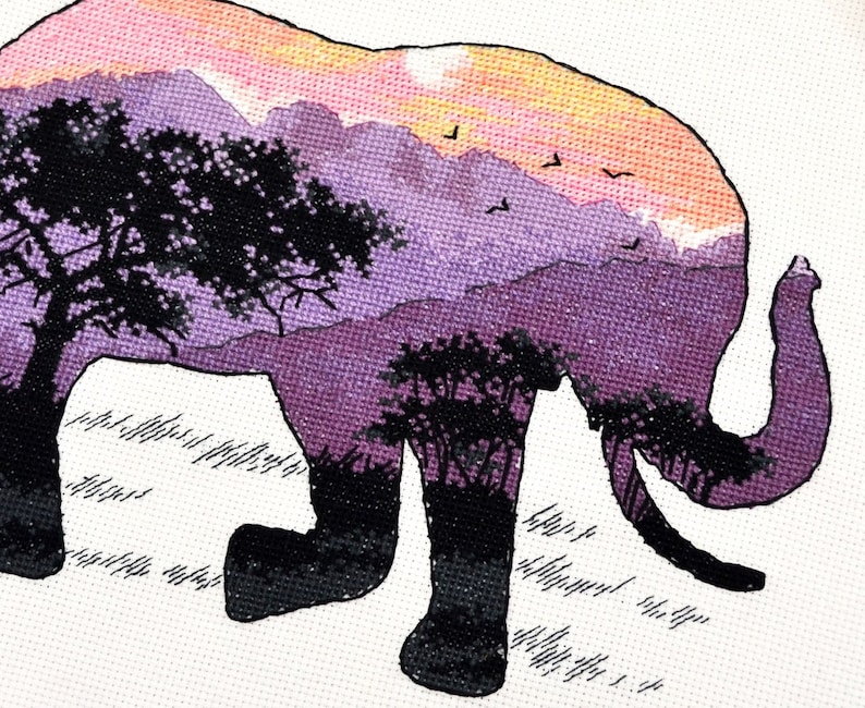 African Elephant Cross stitch embroidery kit for beginners