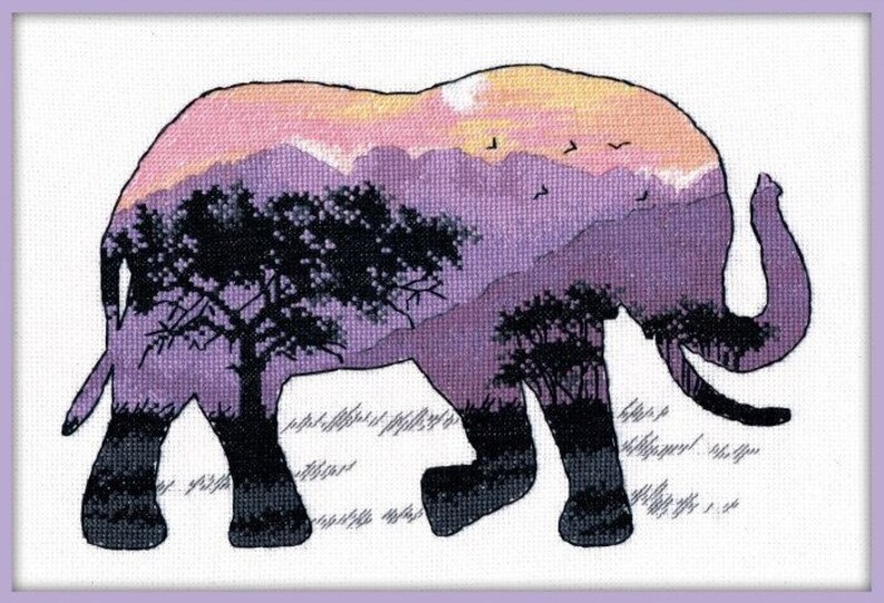 African Elephant Cross stitch embroidery kit for beginners