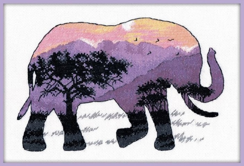 African Elephant Cross stitch embroidery kit for beginners