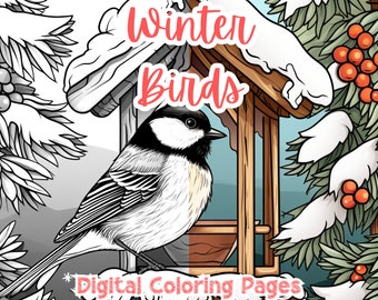 Winter Birds Adult Coloring Book 90 Digital Downloads Of Beautiful Birds Grayscale Christmas Coloring Pages Coloring Sheets Printable PDF