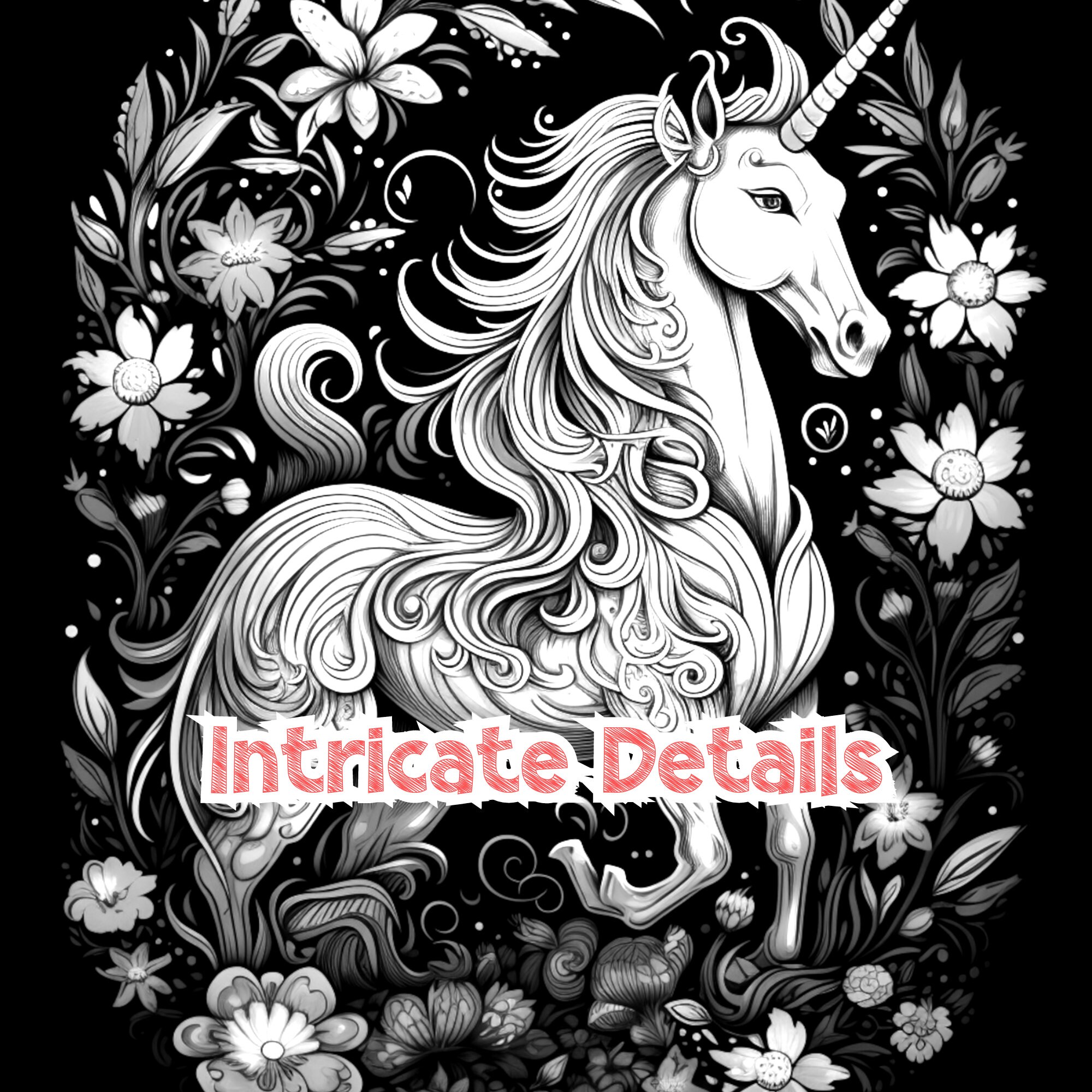 Mythical Unicorns Coloring Book for Adults Black Background Stress ...