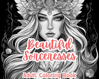 Beautiful Sorceresses Adult Coloring Book Coloring Pages Black Background Printable Stress Anxiety Relief Gift Color Book Coloring Sheets