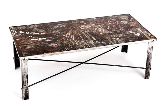 Scrap Metal Coffee Table Industrial Steel Art Coffee Table Epoxy