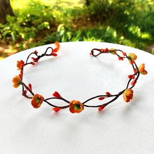 Orange Flower Crown for Weddings– Floral Hair Vine with Pastel Flowers , Item No. GC10