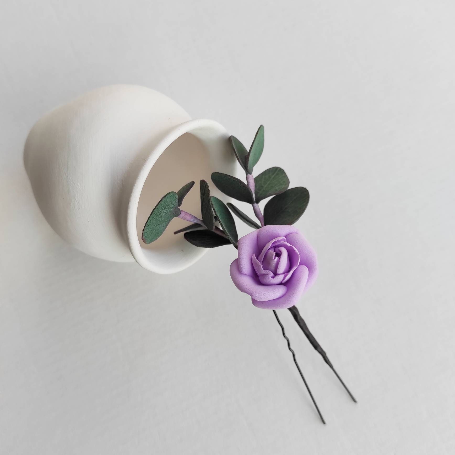 Enchanted Eucalyptus Leaves and Rose U Shaped Hair Pin for - Etsy