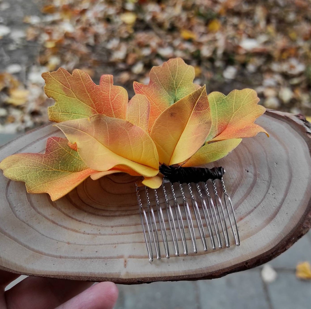 Leaf Rack Comb Oak Leaves Hair Comb With Burnt Orange Branches for Thanksgiving Party ...