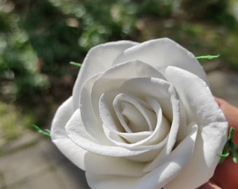 Wedding Rose Hair Pin, Bride's White Flower Hair Accessory and Mother of the Bride Gift