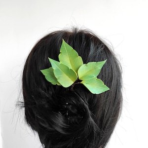 Enchanted forest jewelry for fairy hairstyle, green leaves u shaped hair pin, woodland hair piece with Eva foam greenery petals,gift for her