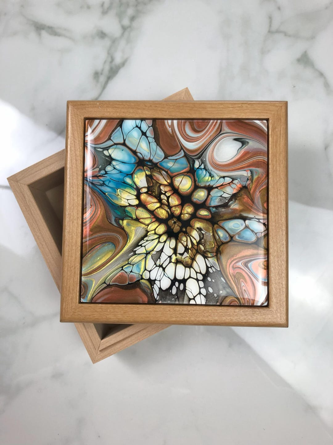 Resin Art Decorative Box: Copper, Gold, Turquoise Pigments - Etsy