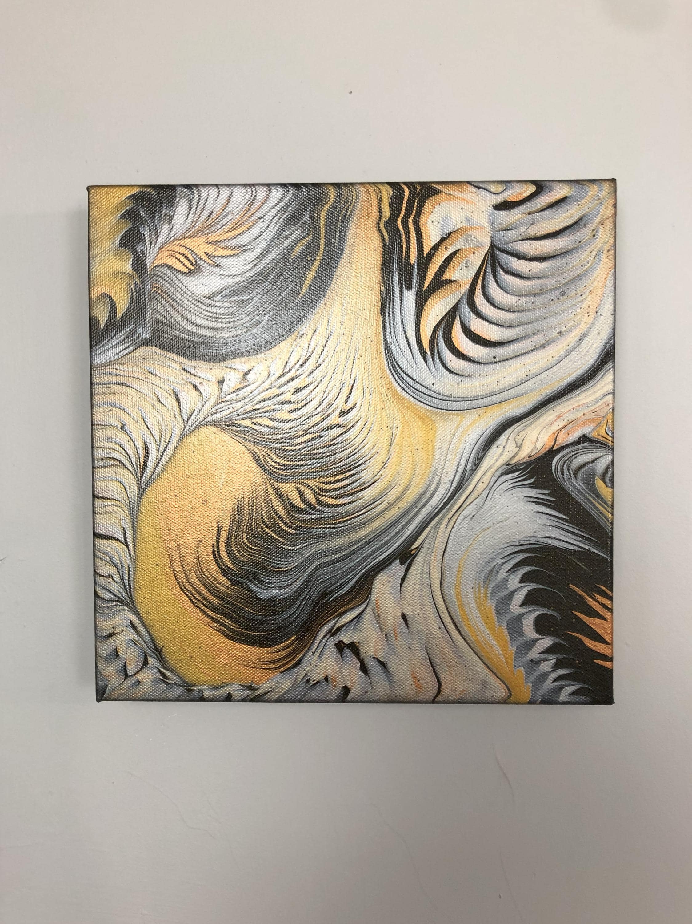 Metallic Abstract Art Painting: Gold, Silver, Black on Canvas (10x10 ...