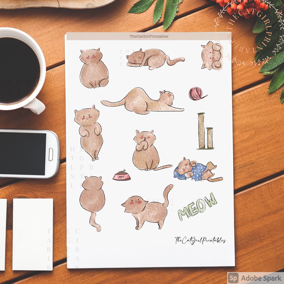 Printable cat sticker sheet /bullet journal cat sticker / Etsy