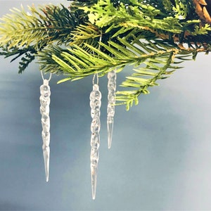 Pack of 12 Icicles for Christmas Tree, Christmas Tree Hanging Decorations, Home Decor, Clear Hanging Xmas Icicles