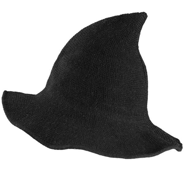 Black Wool Witch Hat Costume Acessory Witchy Halloween Decor Womens Fancy Dress Cosplay Wool Knitted Hat with Brim in the UK
