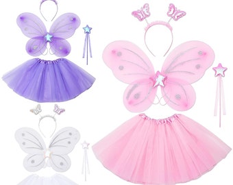 Mädchen Feenkostüm Feenflügel und Feenstab Schmetterling Kostümzubehör für Mädchen Feen Outfit Kostüm Kinder Engel Flügel 3-8yrs