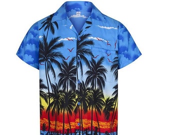 Men's Blue Hawaiian Shirt Palm Tree Effect Great to Wear on