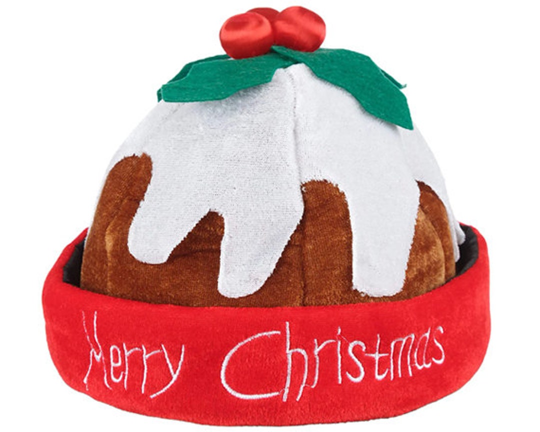 Christmas Pudding Hat, Novelty Xmas Santa Hat, Plush Hat With Holly