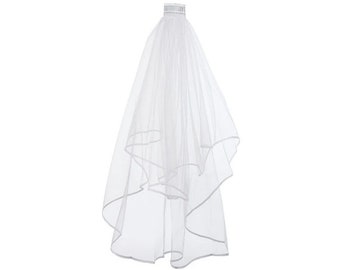 Voile de mariage blanc à deux niveaux pour femmes. Accessoires fantaisie pour enterrement de vie de jeune fille, mariée pour s'amuser. Indispensable pour l'EVJF de la future mariée ! Déguisements