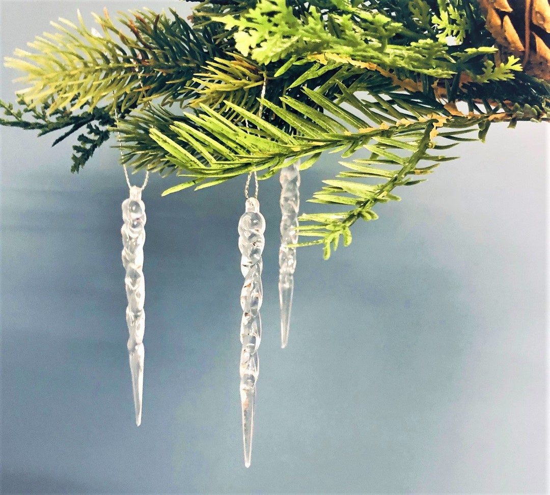 Pack of 12 Icicles for Christmas Tree, Christmas Tree Hanging Decorations, Home Decor, Clear