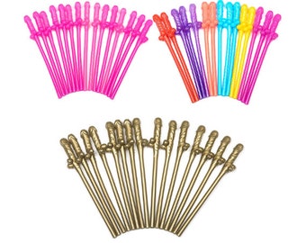 Hen Party Willy Straws, 15 x Hen Do Decorations, Gold/Neon Pink Hen Party Accessories, Bachelorette Party Penis Straws, Hen Party Gifts