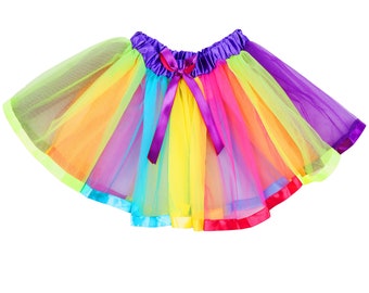 Girls Rainbow Tutu Skirt, Multi-coloured Petticoat, Children's 2-5 Years, Great for Dance or Ballet Classes, Kid's Fun Fancy Dress Cosplay