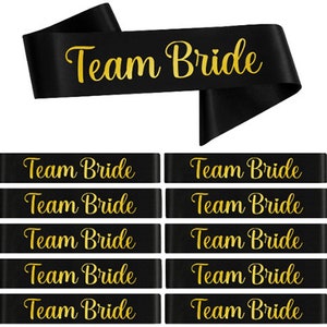 12 x Team Bride Sjerpen Zwarte Sjerp, Team Bride Accessoires, Team Bride Sash Pack, Bruidsdouche, Satijnen Sjerp, Hen Sjerpen, Sjerpen voor Hen Do afbeelding 1