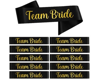 12 x Team Bride Sashes - Black Sash, Team Bride Accessories, Team Bride Sash Pack, Bridal Shower, Satin Sash, Hen Sashes, Sashes for Hen Do