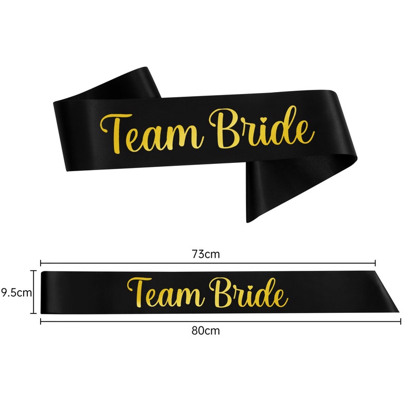 12 x Team Bride Sjerpen Zwarte Sjerp, Team Bride Accessoires, Team Bride Sash Pack, Bruidsdouche, Satijnen Sjerp, Hen Sjerpen, Sjerpen voor Hen Do afbeelding 3