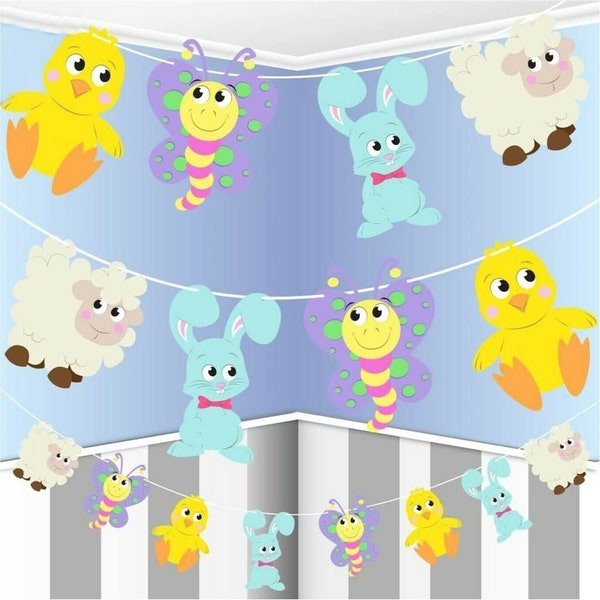 Easter Character Garland, Cute Easter Banner, 2.5m Approximately, Party Decorations, Animal Garland, Ribbon Included, Self-Assemble