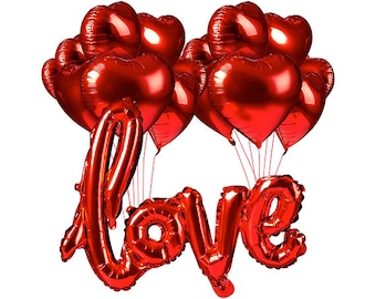 30 x Herz Luftballons & 1 x LOVE Luftballon Valentinstag Luftballons Verlobung Luftballons Valentinstag Dekoration Jubiläum Romantisches Ballon-Set