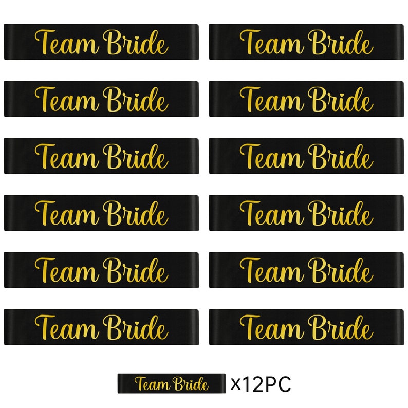 12 x Team Bride Sjerpen Zwarte Sjerp, Team Bride Accessoires, Team Bride Sash Pack, Bruidsdouche, Satijnen Sjerp, Hen Sjerpen, Sjerpen voor Hen Do afbeelding 5