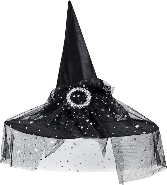 Cappello da strega scintillante Accessorio per costume Decorazioni per  Halloween da strega Costume da donna Cosplay Velo stellato in pizzo  attaccato e dettaglio cerchio di gemme -  Italia