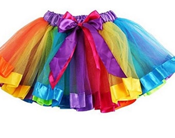 Girls Rainbow Tutu Skirt, Multicoloured Kids's Petticoat Underskirt, 2 Sizes For Ages 2-8 Years, Perfect For Dress Up, Ballet, Dance Parties