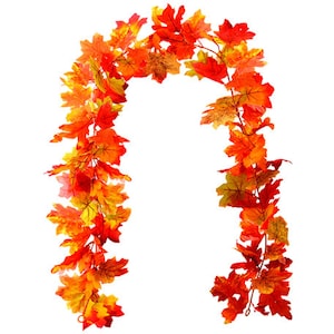 Autumn Fall Garland 6ft Maple Leaf Mantle Piece Decoration Autumn Home Decor Hanging Vine Fall Artifical Plant