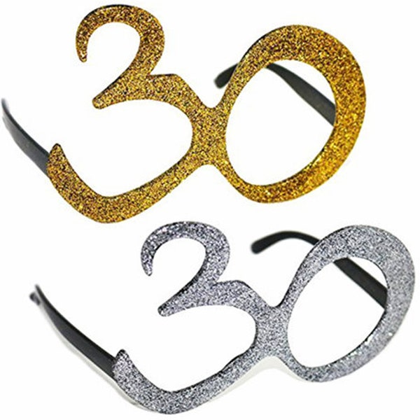 Lunettes d'anniversaire 30 ans, argent ou or au choix, accessoires d'anniversaire, lunettes fantaisie à paillettes, fête d'anniversaire, accessoires pour photomaton