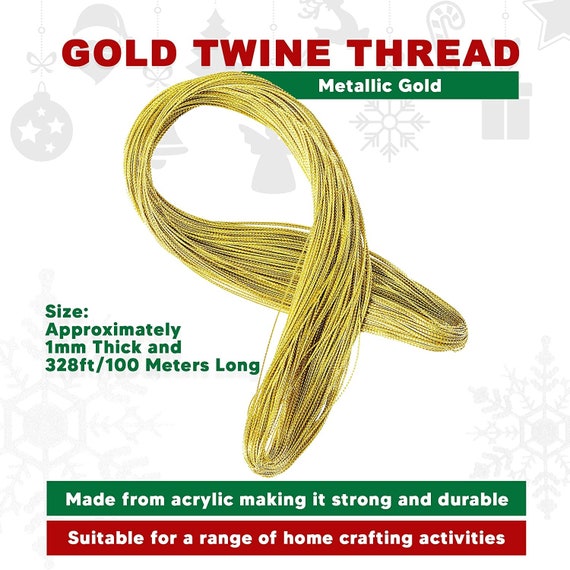 100m Gold Twine String for Arts and Crafts, Gold Thread Christmas