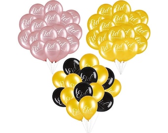 15 x Eid Balloons, Eid Mubarak Gold Decorations, Ramadan Decor, Ramadan Mubarak Decoration 12" Latex Balloons Bunting, Happy Eid Moon Gift