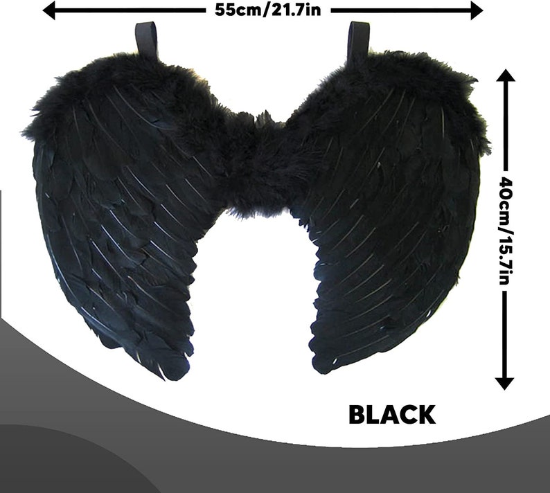 Black Angel Wings & Fluffy Halo Feathered Fairy Wings Etsy UK