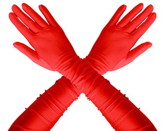 Red Opera Gloves - Ladies Formal Gloves, Flapper Accessories, 1920s Gloves, Women's Opera Gloves Elbow Length Gloves, Costume Party Gloves