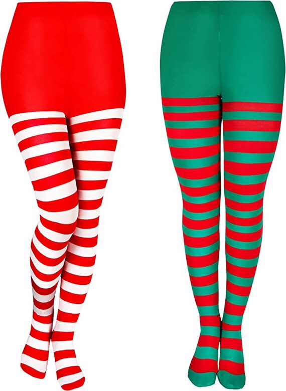 Collants Rayés Vert & Rouge pour Lutins de Noël adulte - déguiz-fêtes