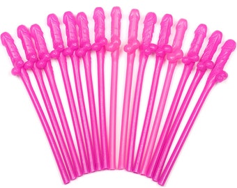 Pailles Willy roses fluo, lot de 15. Accessoires fantaisie pour EVJF, amusantes fêtes, Pailles en plastique pour EVJF. Incontournable pour un enterrement de vie de jeune fille !