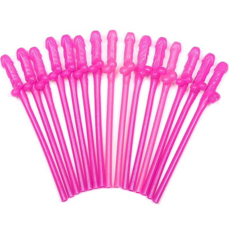 Neon Pink Willy Straws, Pack Of 15. Novelty Hen Party Accessories, Party Fun, Plastic Hen Party Drinking Straws. Must Have For A Hen Party image 1